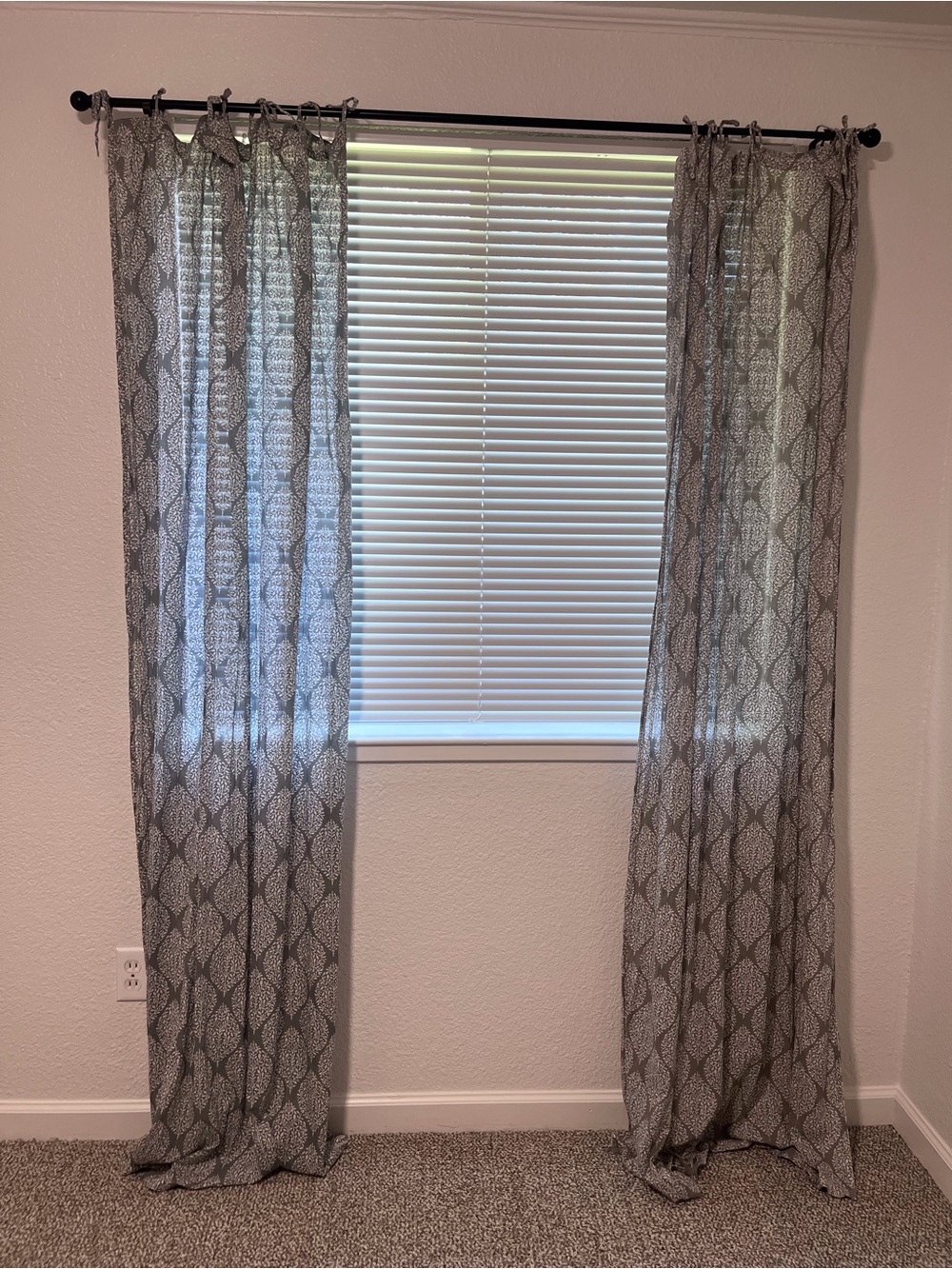 Cost Plus World Market Gray Sheer Tie-Top Geometric Curtain Panels-4